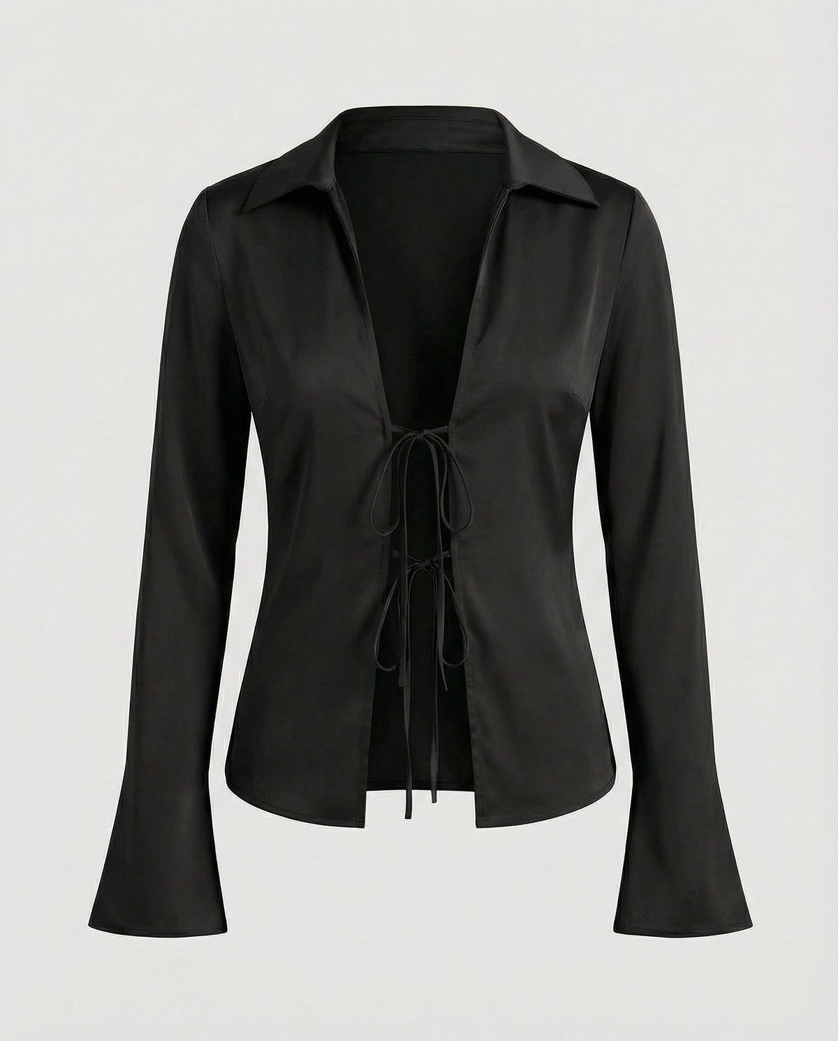 Women's Satin-Look Blouse Jacket with Deep V-Neck