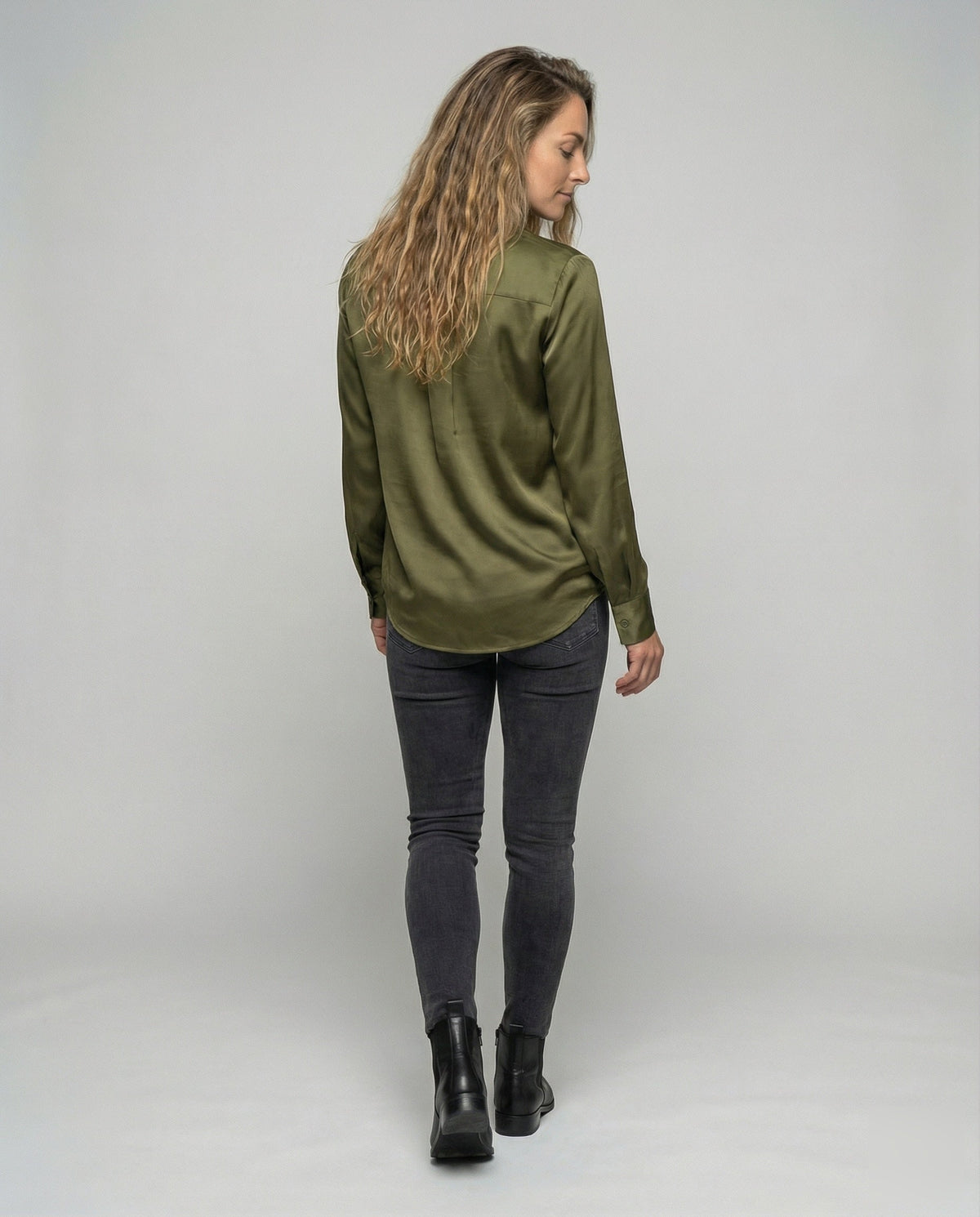 Women's Semi-Sheer Flowing Blouse Tunic with Deep V-Neckline - Back View