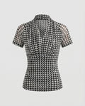 Women's Slim-Fit Short-Sleeve Blouse Top with Houndstooth