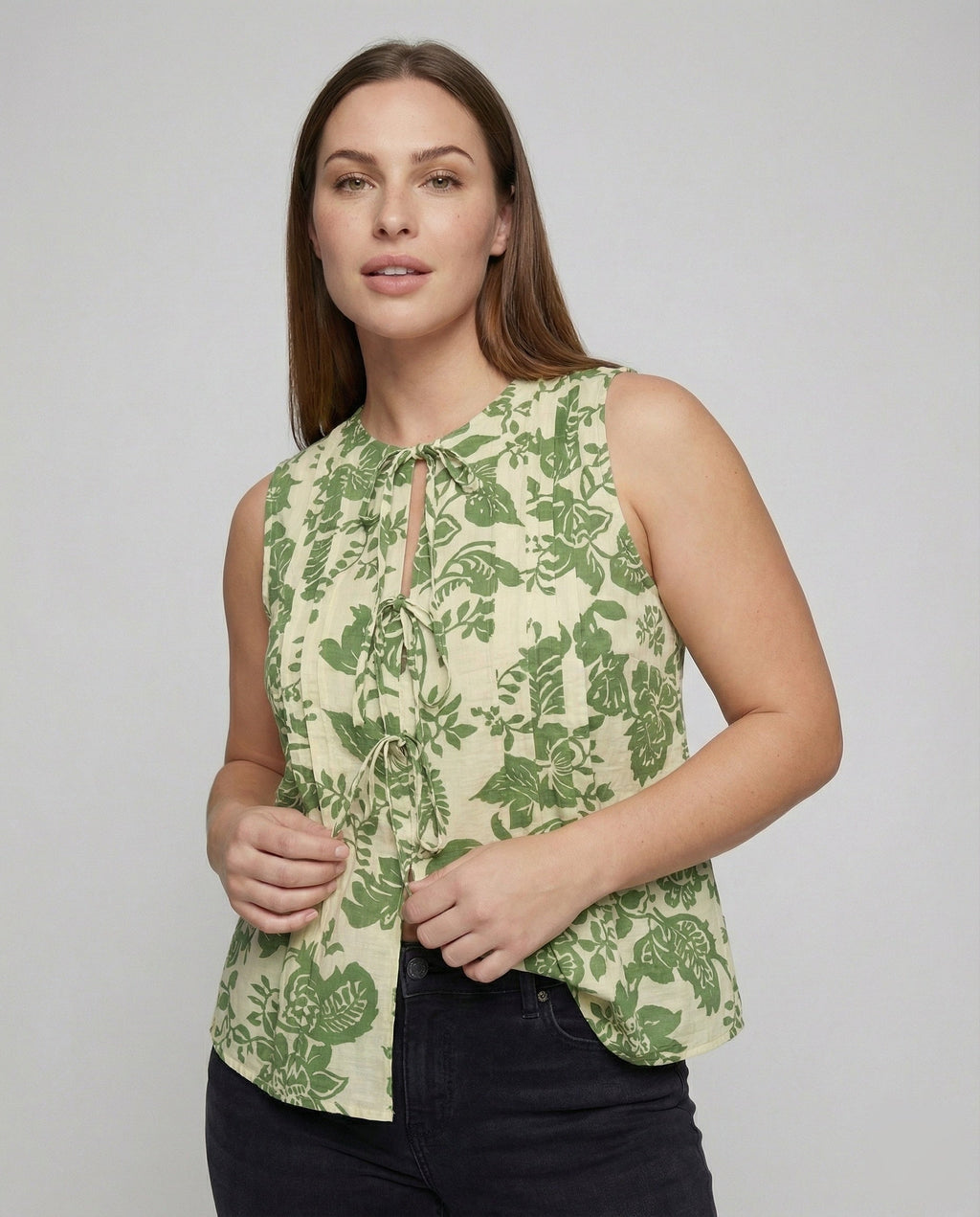 Women's Decorative A-Line Cotton Blouse Top - Upper Body View