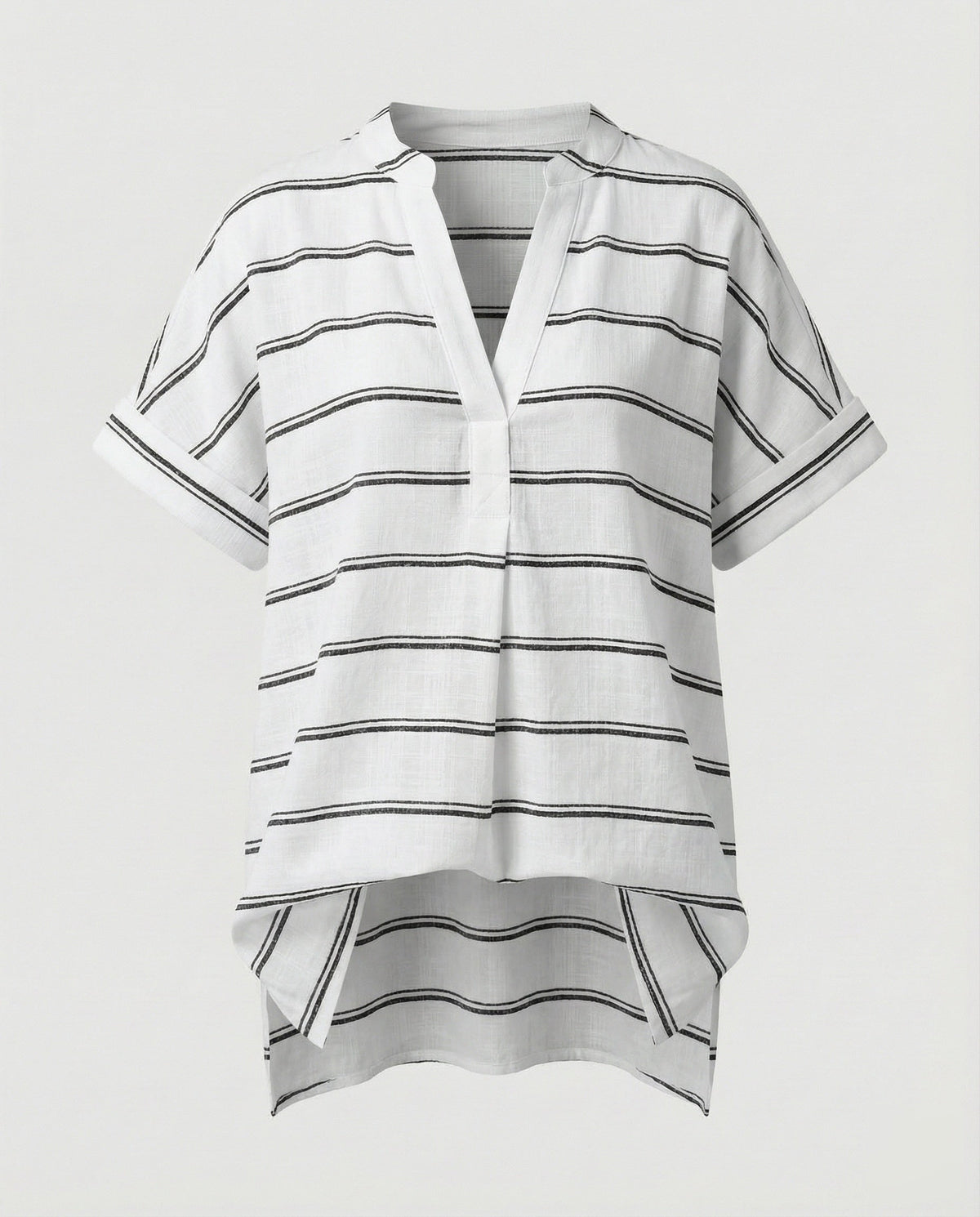 Women's Loose V-Neck Mixed Material Longline Blouse Shirt