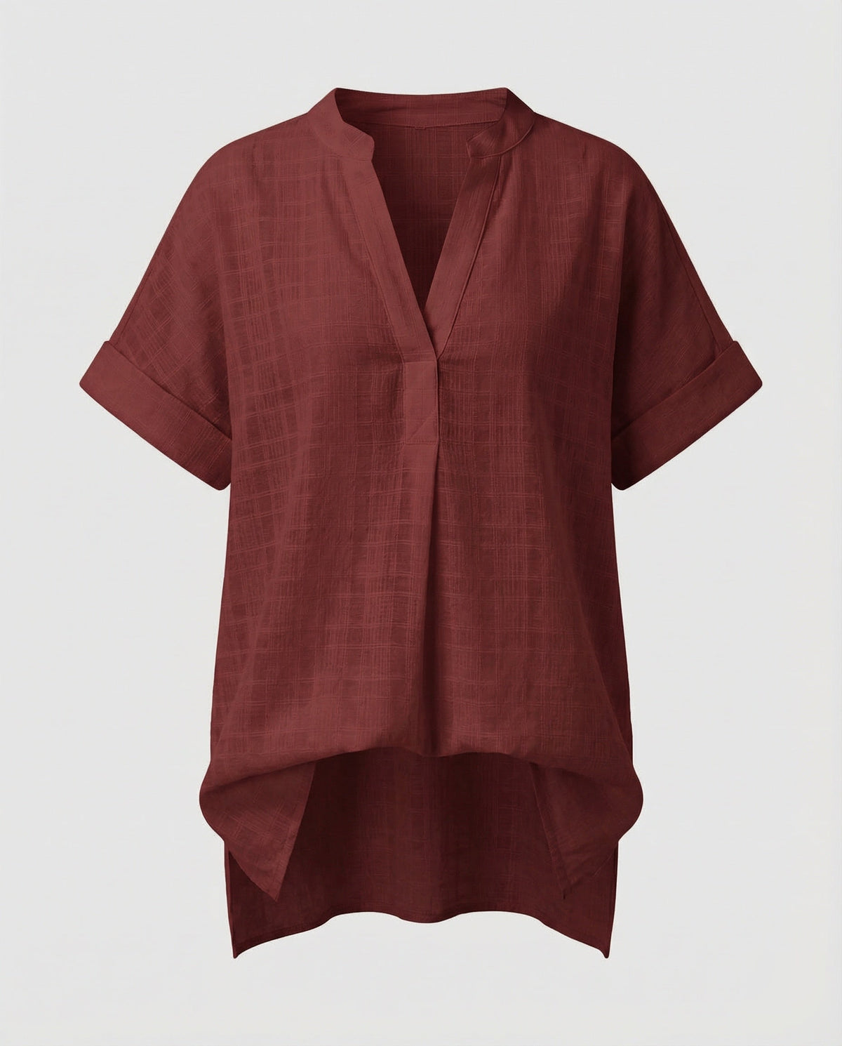 Women's Loose V-Neck Mixed Material Longline Blouse Shirt