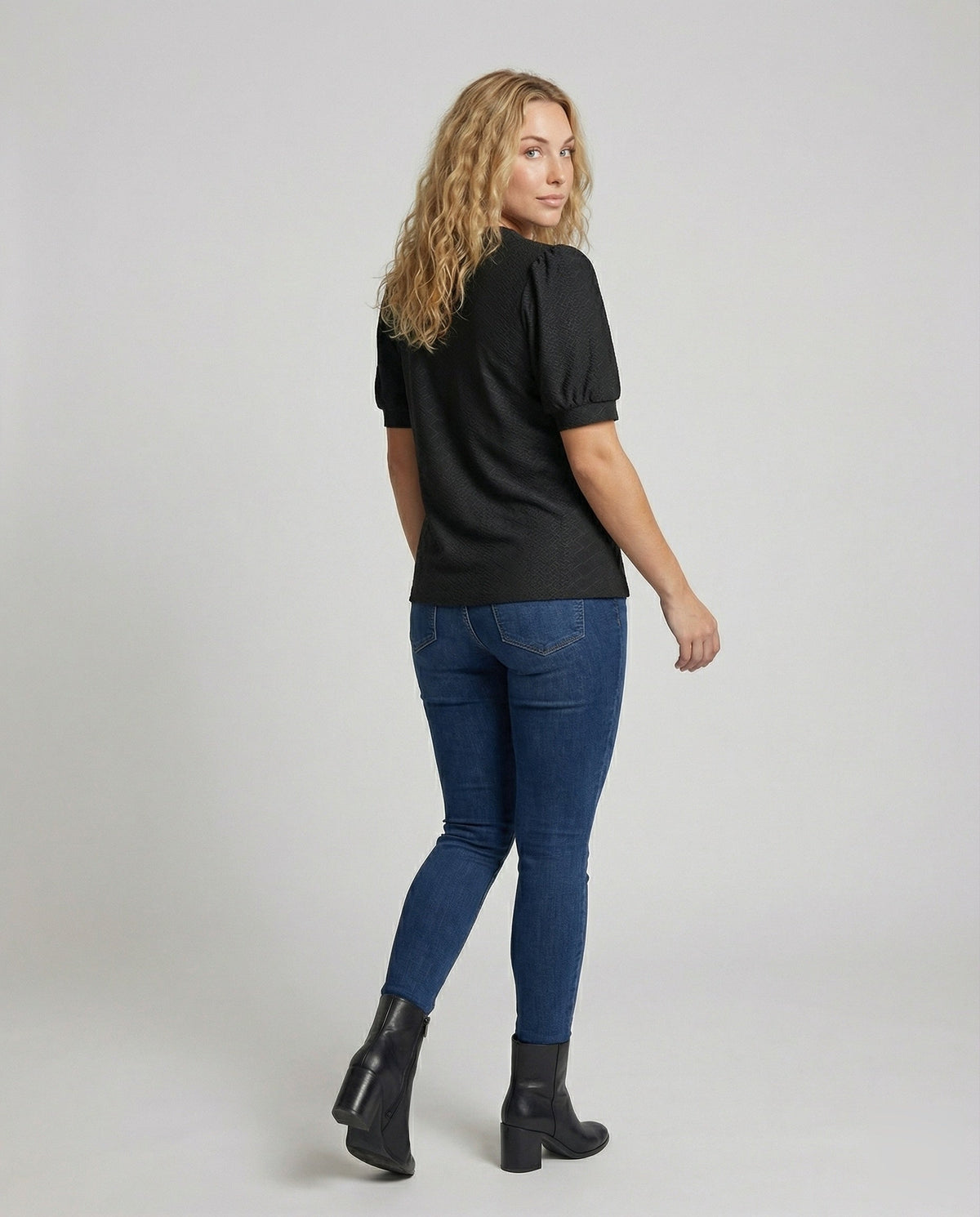 Women's Elegant Jacquard Blend Girl Blouse Shirt - Back View