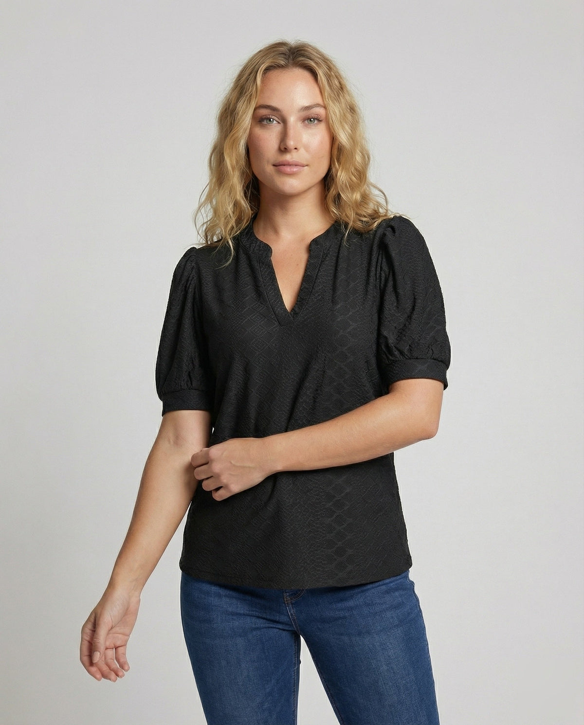 Women's Elegant Jacquard Blend Girl Blouse Shirt - Upper Body View