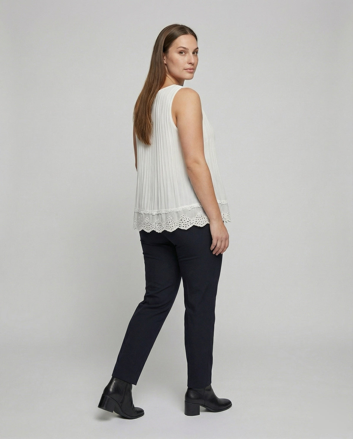 Women's Scalloped Lace Trim Chiffon Sleeveless Blouse Top - Back View