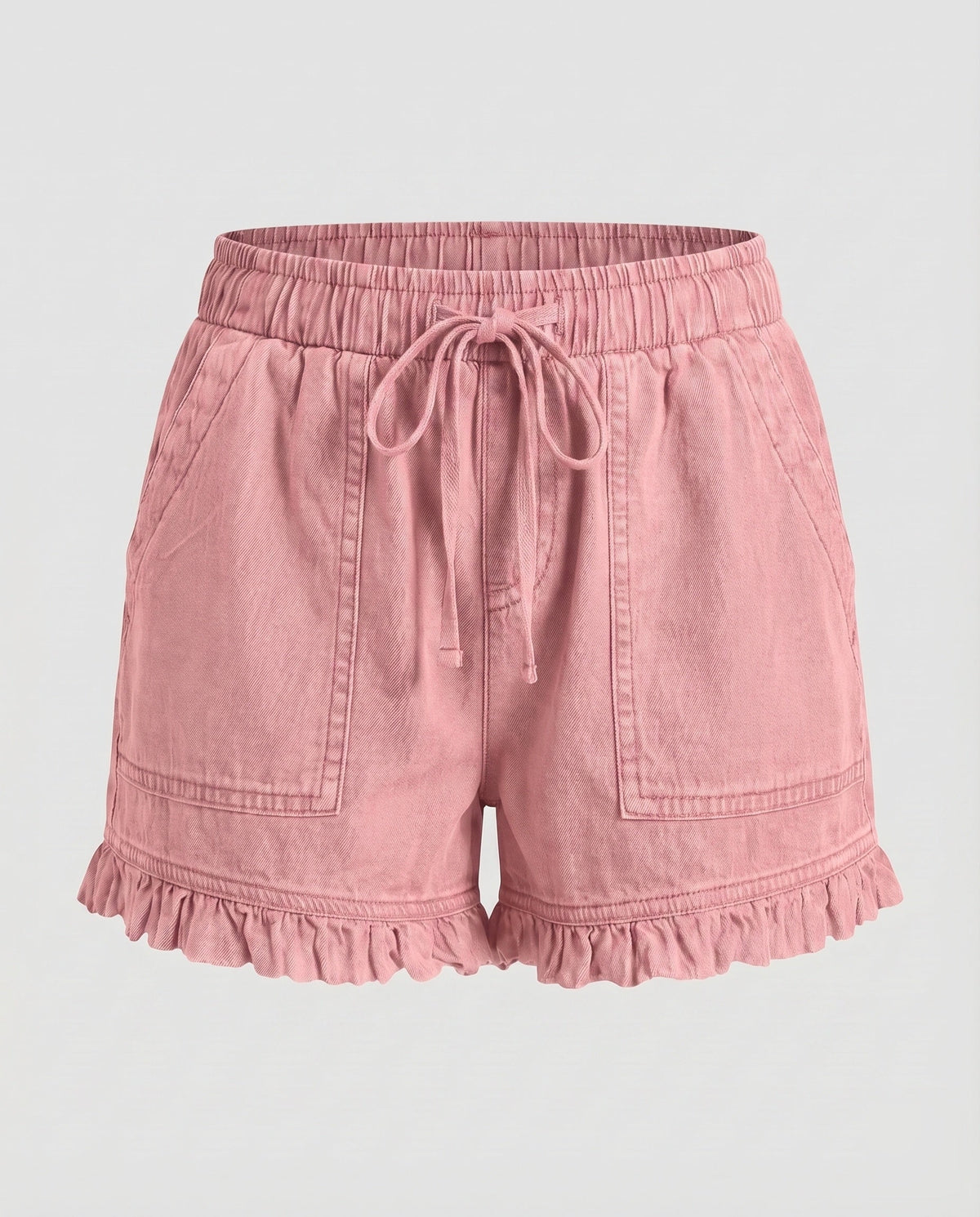 Women's Denim Shorts Drawstring Cargo Pockets Ruffled Hem