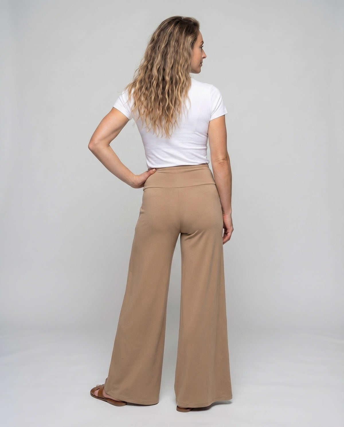 Women's Palazzo Pants High Cuff Wide Leg Flowing - Back View