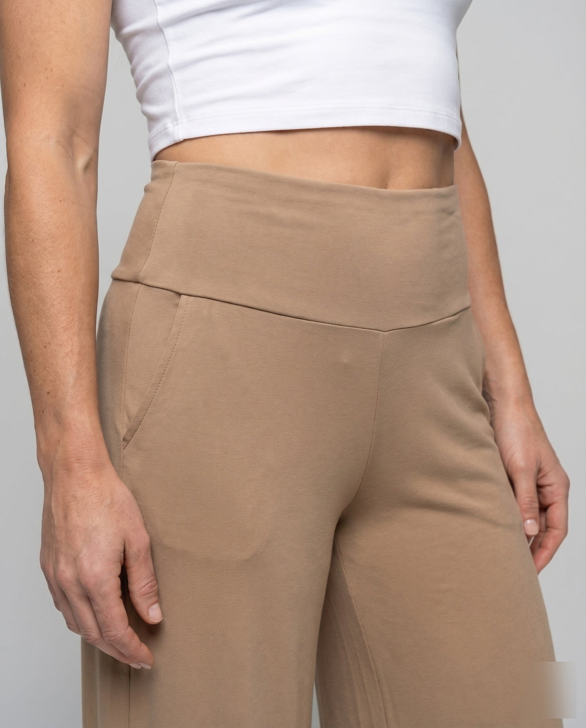Women's Palazzo Pants High Cuff Wide Leg Flowing - Close-Up Detail