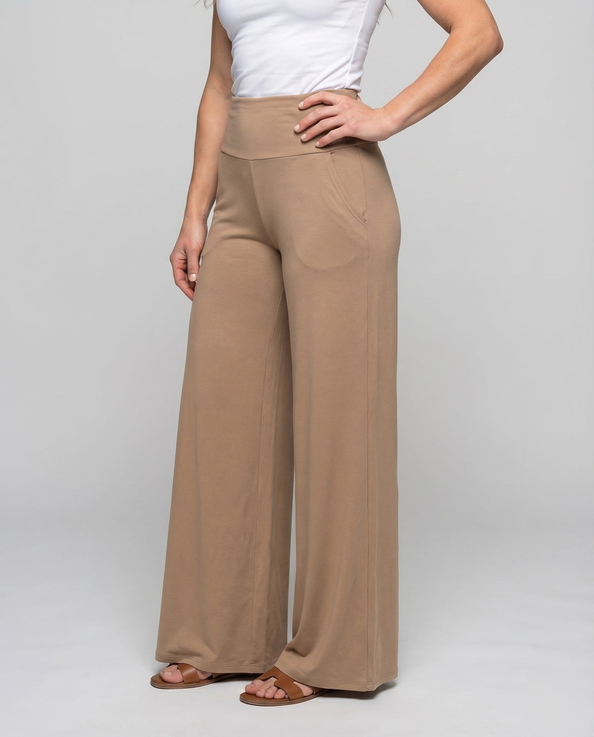 Women's Palazzo Pants High Cuff Wide Leg Flowing - Lower Body View