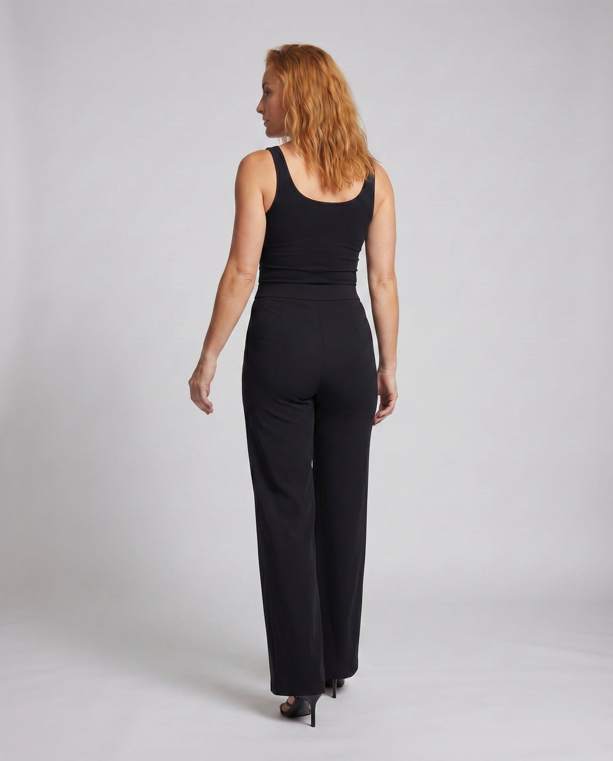 Women's Palazzo Pants Leg Slits Elastic Waist High-Waist - Back View