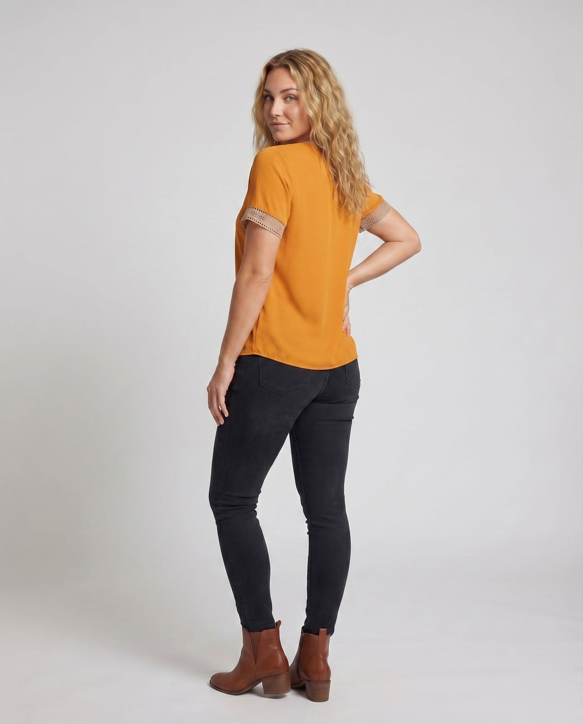 Women's V-Neck Blouse Shirt Lace Trim Casual - Back View