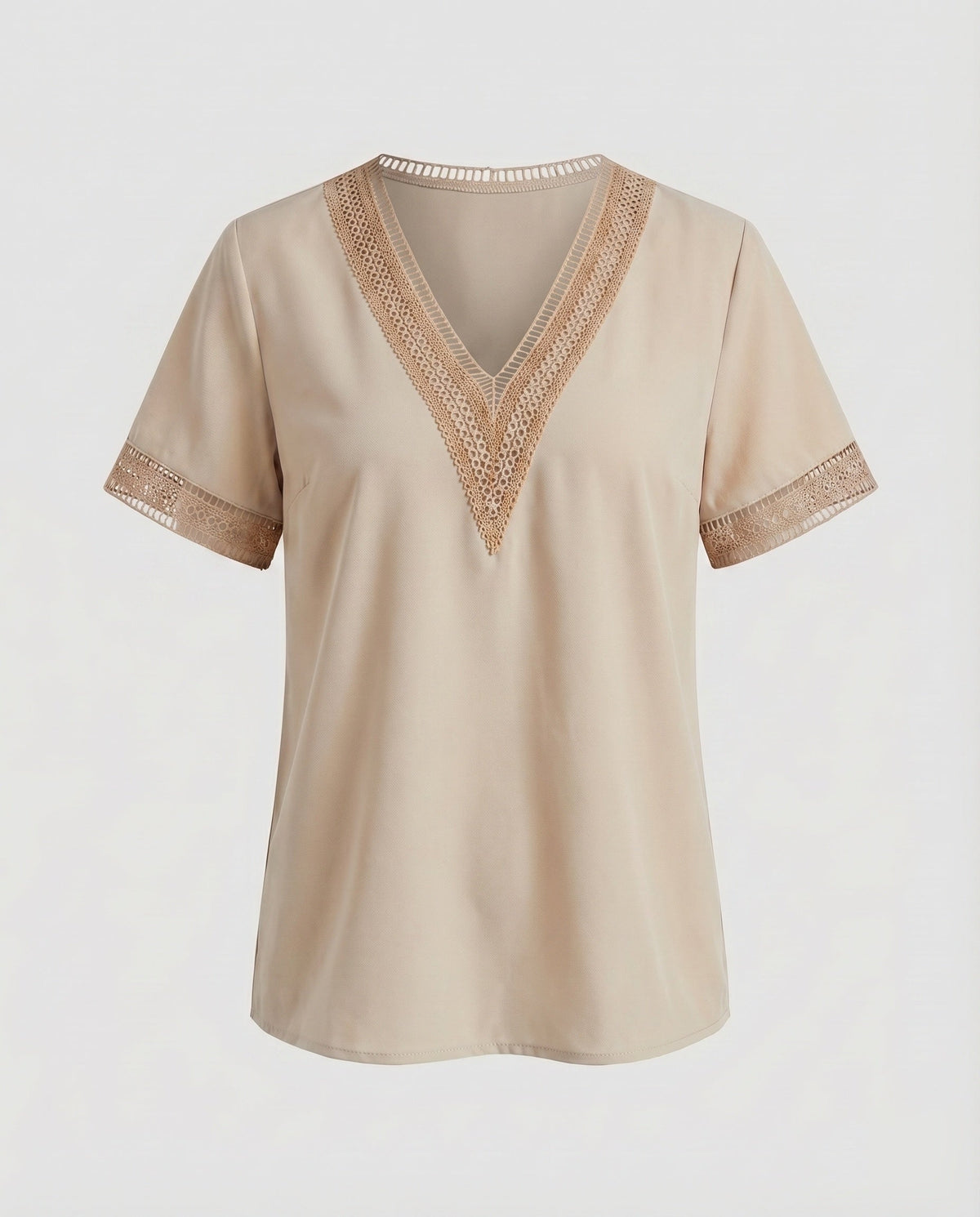 Women's V-Neck Blouse Shirt Lace Trim Casual