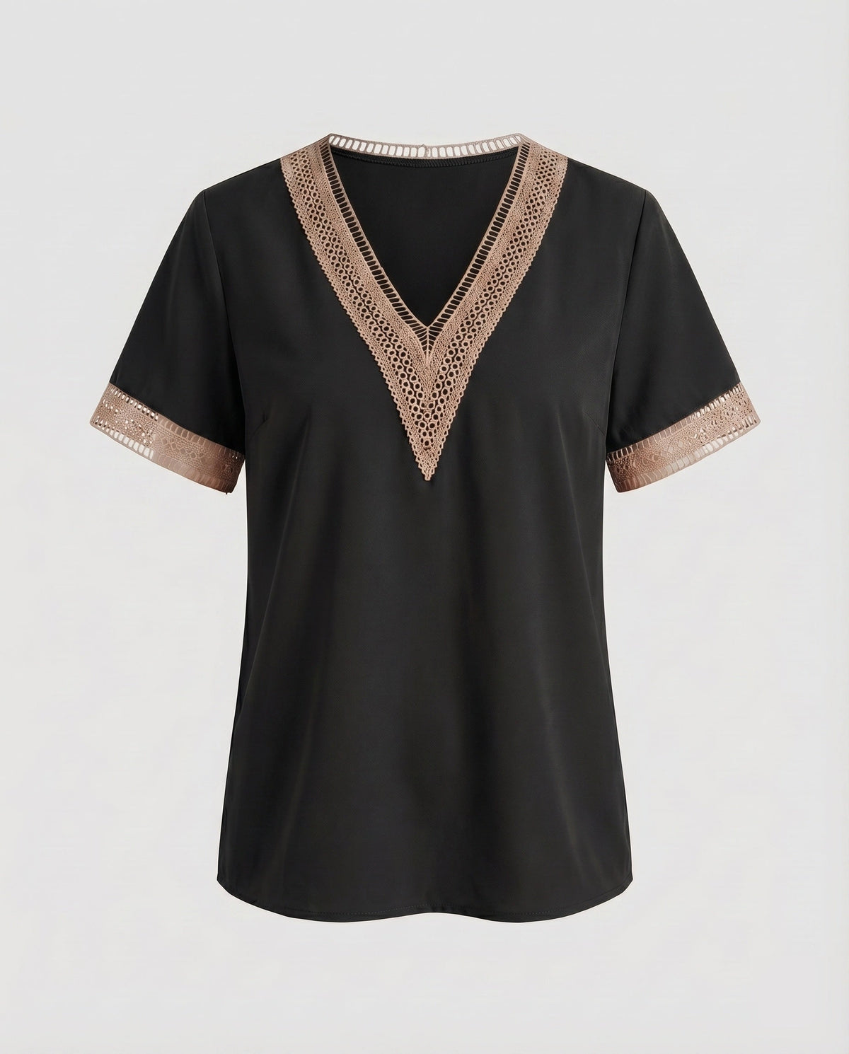 Women's V-Neck Blouse Shirt Lace Trim Casual