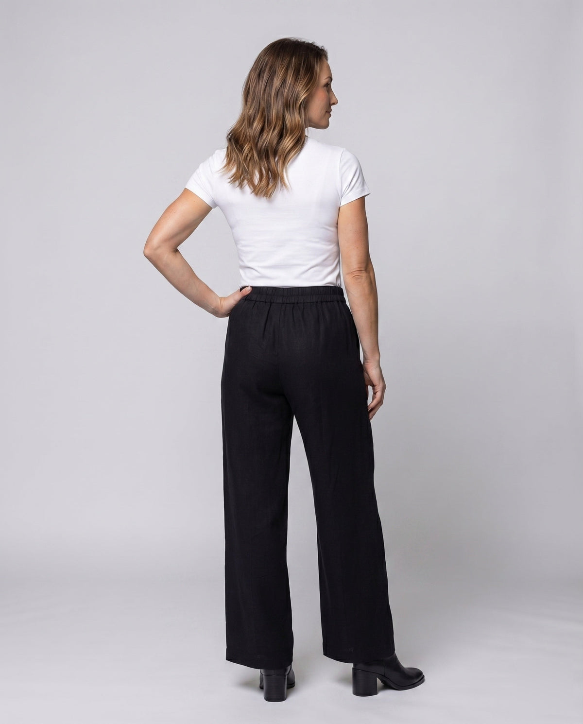 Women's Palazzo Pants Elastic Waist Flowing Fall Wide - Back View