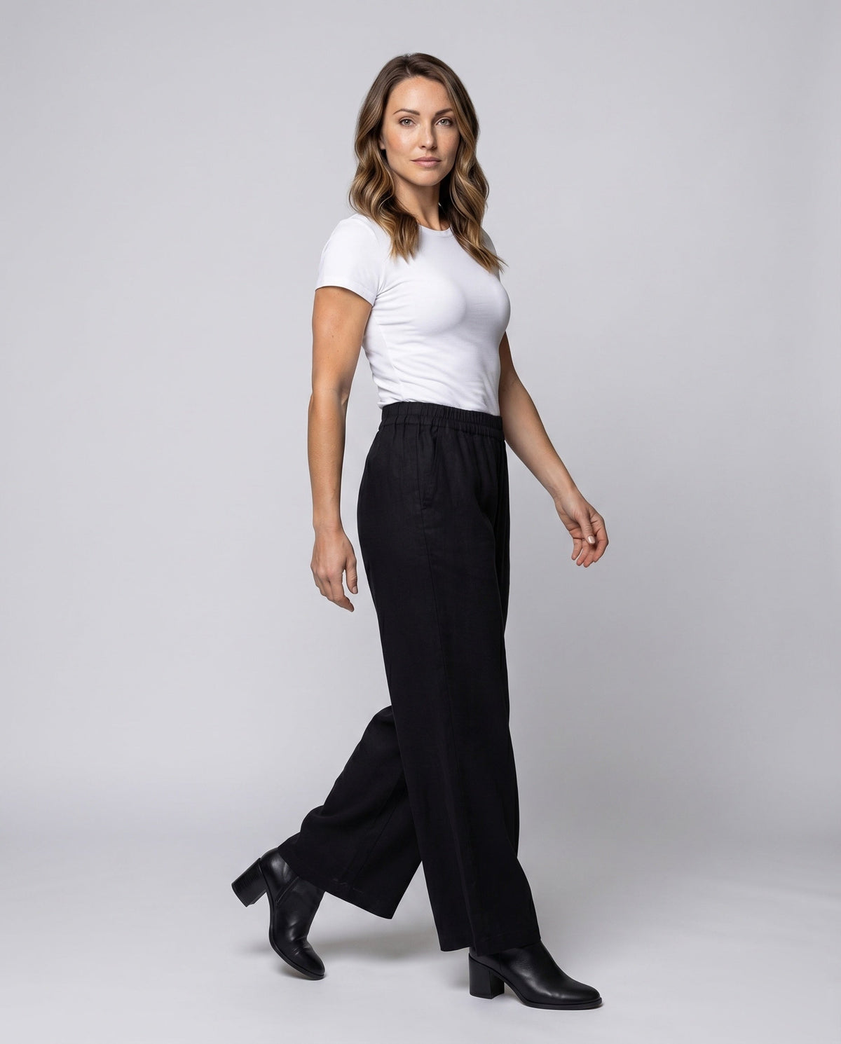 Women's Palazzo Pants Elastic Waist Flowing Fall Wide - Front View