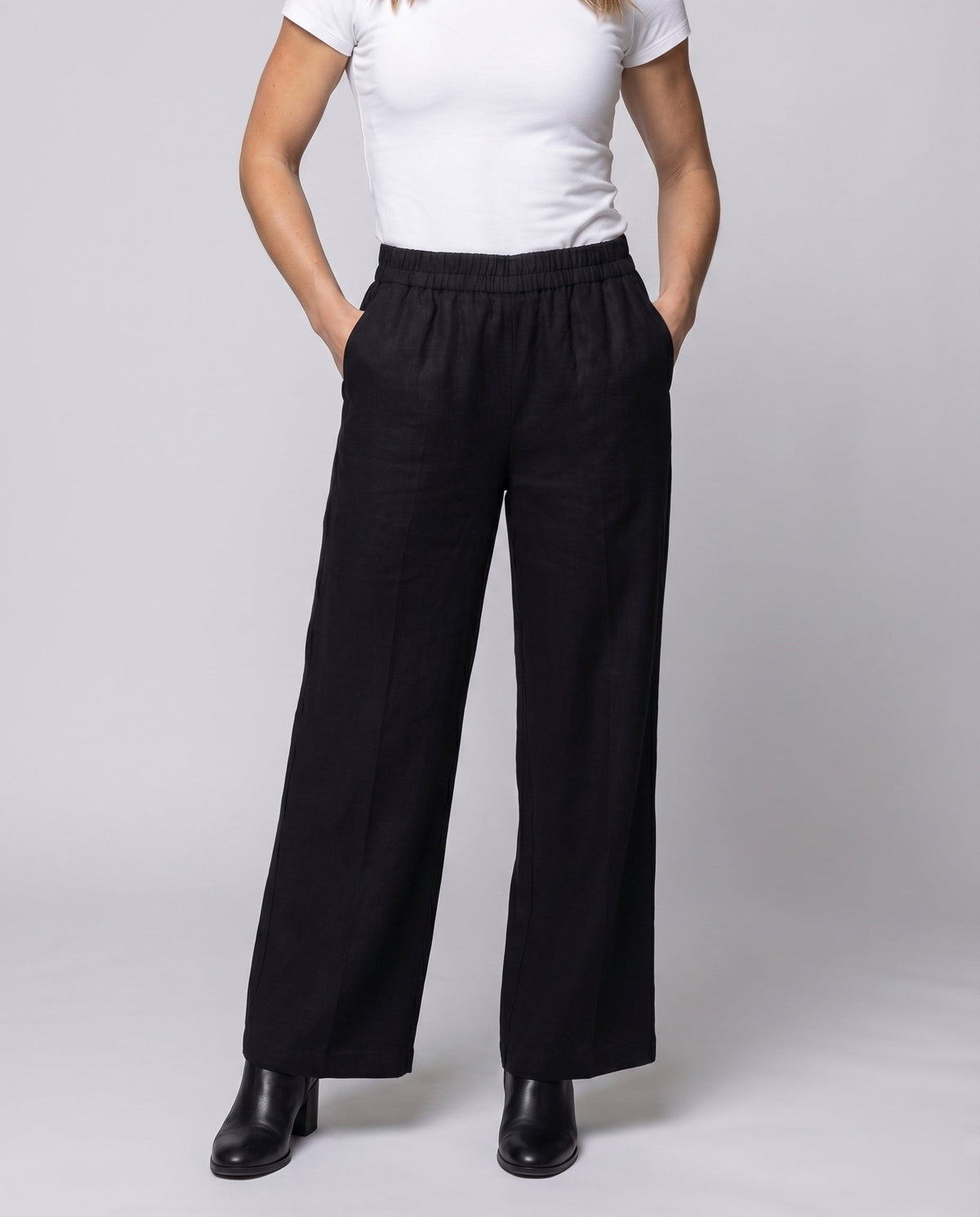 Women's Palazzo Pants Elastic Waist Flowing Fall Wide - Lower Body View