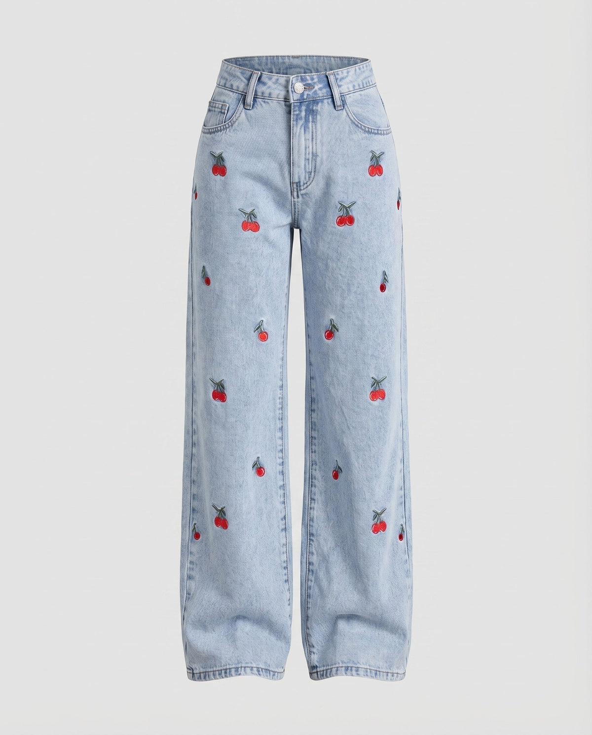 Women's Jeans Pants Daisy Embroidery Straight Leg High Waist