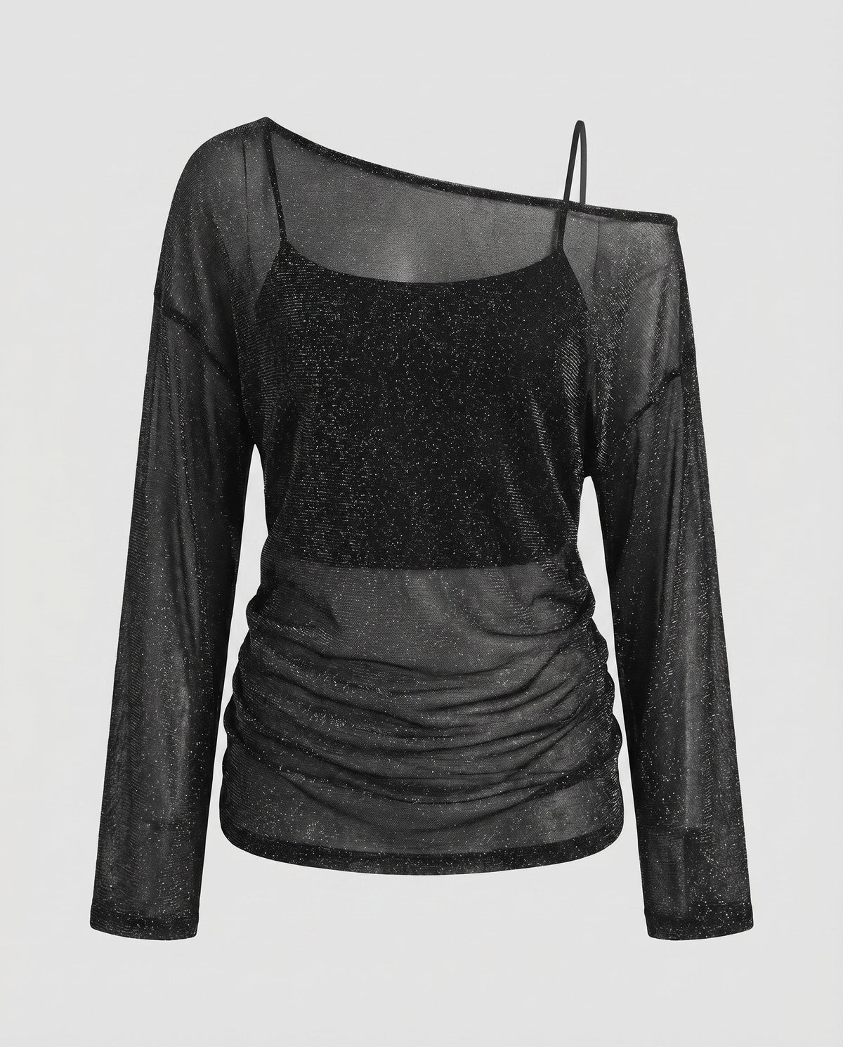 Women's Elegant, Sparkling Blouse Shirt with Transparent Sleeves