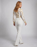 Women's Elegant Set with Blouse and Pants with Tie Belt - Back View