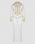 Women's Elegant Set with Blouse and Pants with Tie Belt