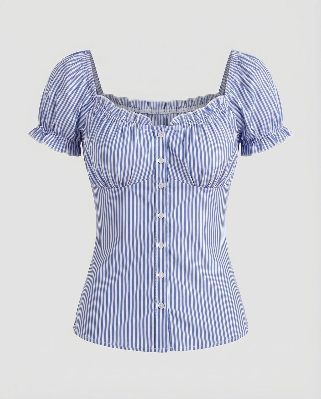 Women's Fitted Blouse Top with Ruffle Details and Button Placket