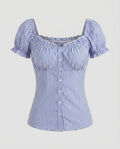 Women's Fitted Blouse Top with Ruffle Details and Button Placket