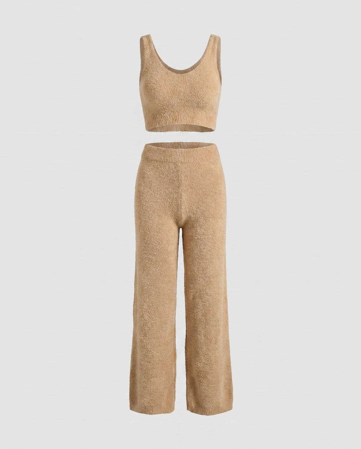 Women's Knitted Lounge Set with Sophisticated Crop Top, Wide Pant Leg