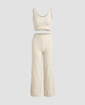 Women's Knitted Lounge Set with Sophisticated Crop Top, Wide Pant Leg