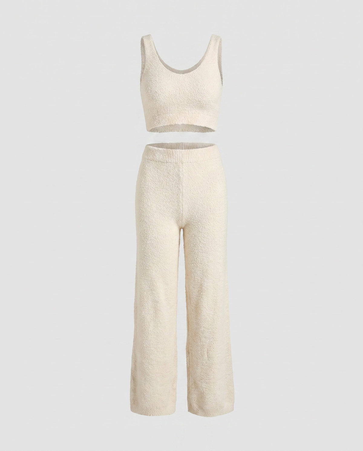 Women's Knitted Lounge Set with Sophisticated Crop Top, Wide Pant Leg