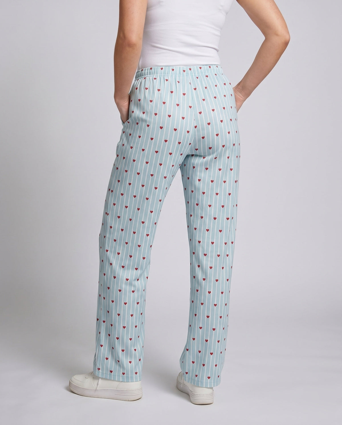 Women's Long Leisure Pants with Heart Design and Loose Fit - Lower Body View