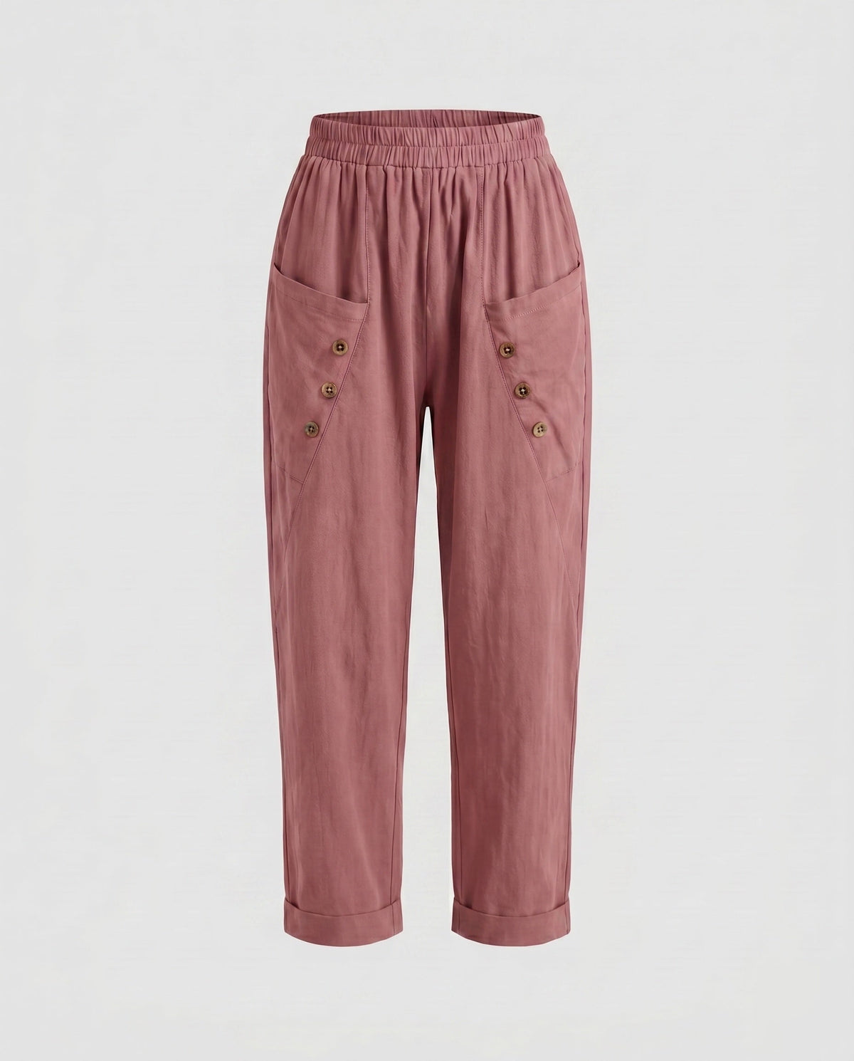 Women's Loose Casual Pants with Practical Pockets, Decorative Buttons