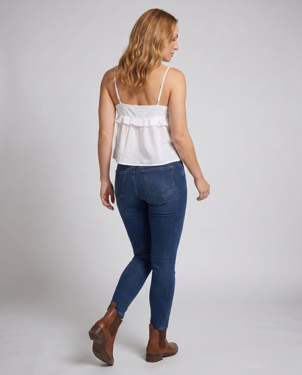 Women's Loose Blouse Top with Ruffle Details - Back View