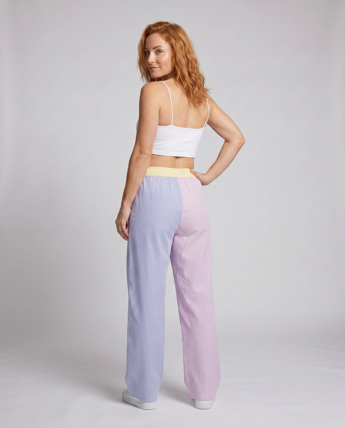 Women's Airy Palazzo Pants with Contrasting Color Gradients - Back View