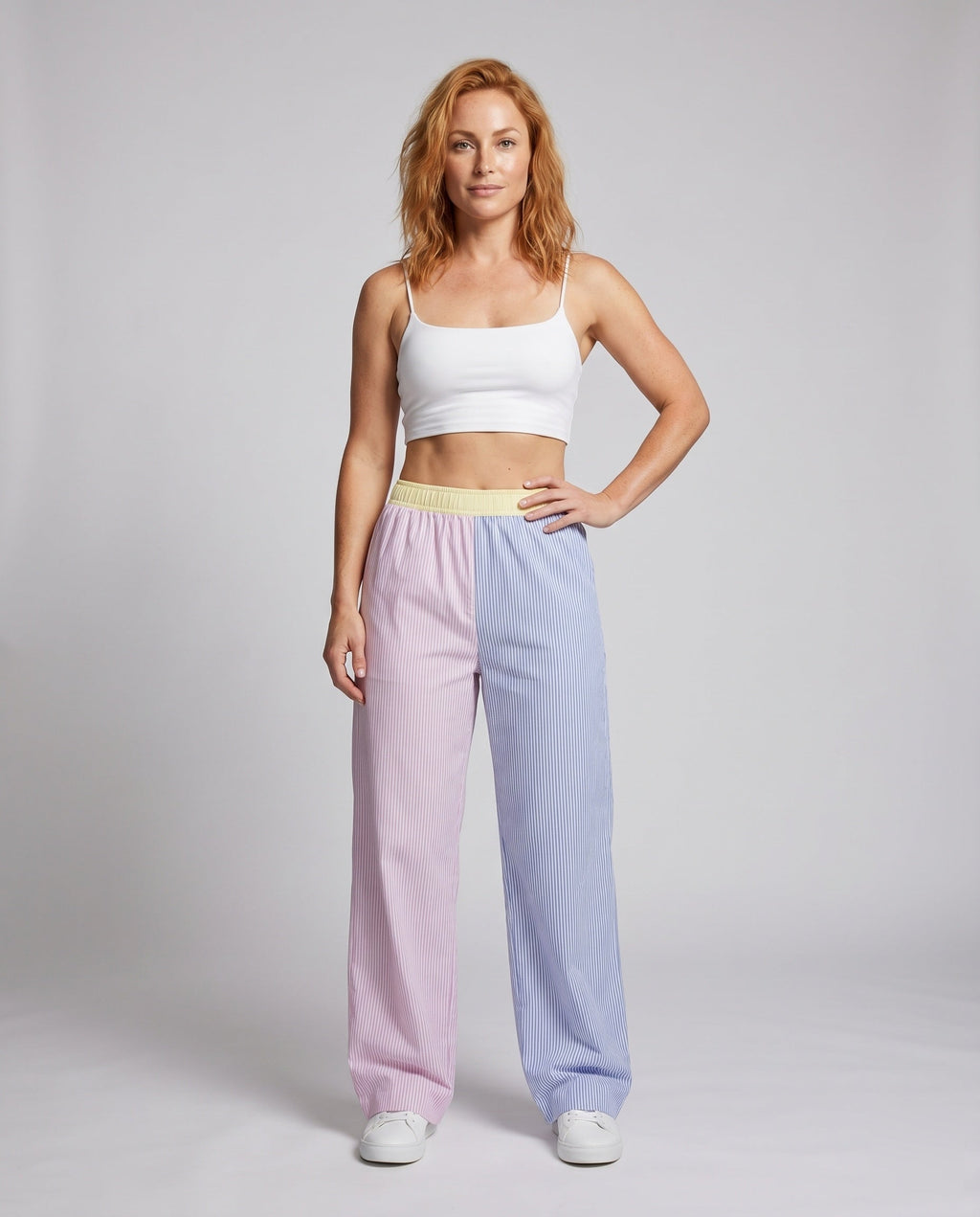 Women's Airy Palazzo Pants with Contrasting Color Gradients - Front View