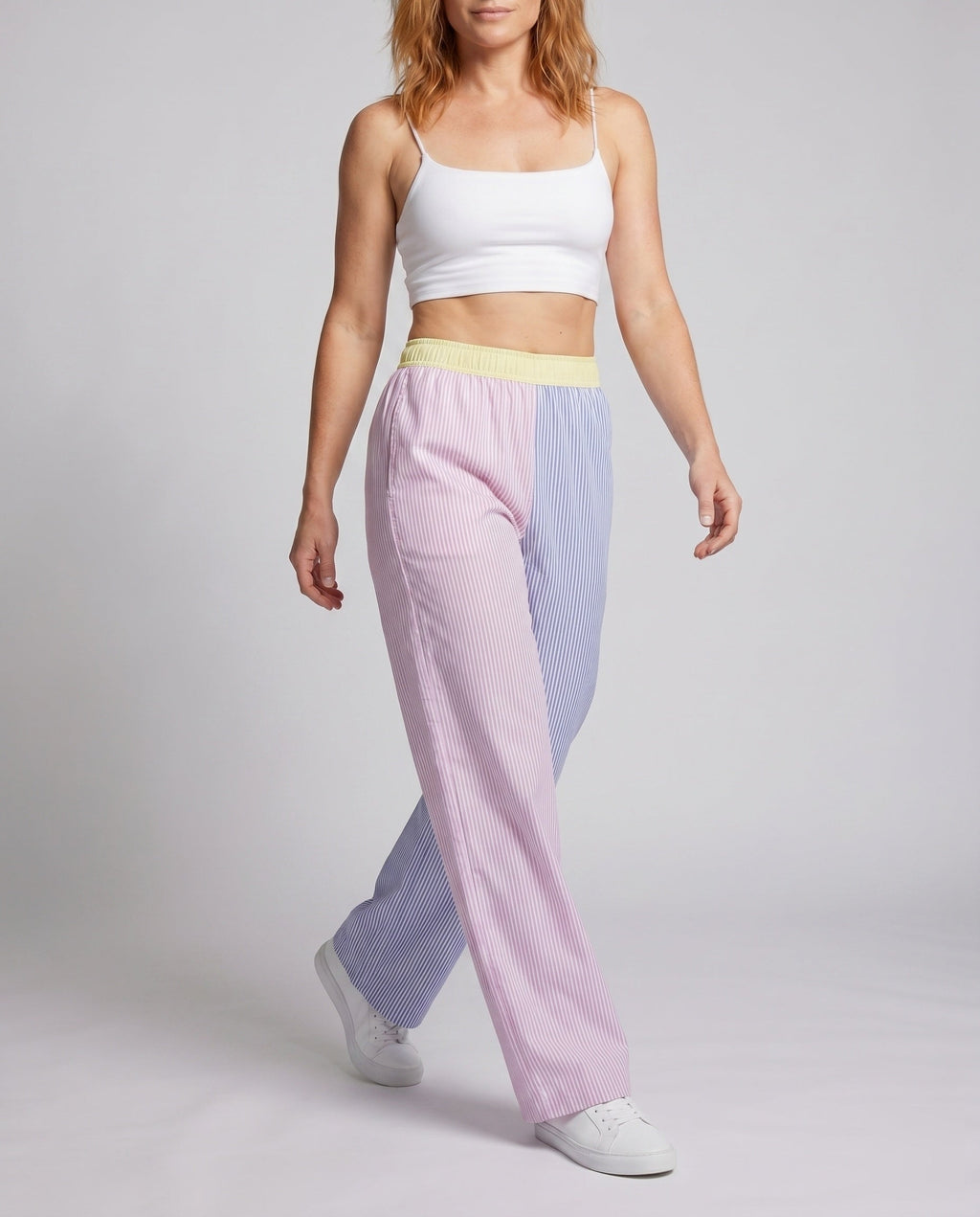 Women's Airy Palazzo Pants with Contrasting Color Gradients - Lower Body View