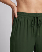 Women's Airy Palazzo Pants with Side Slit and Drawstring - Close-Up Detail