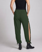 Women's Airy Palazzo Pants with Side Slit and Drawstring - Lower Body View