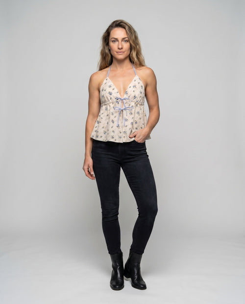 Women's Airy Blouse Top with Deep V-Neck, Adjustable Spaghetti Straps - Front View