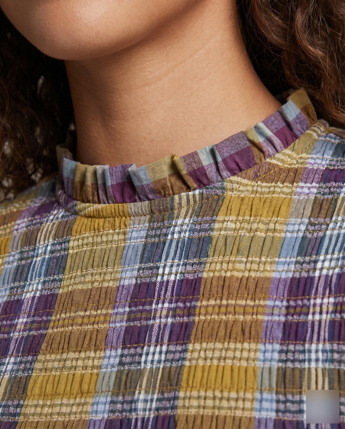 Women's Blouse Shirt with Unique Smoke Design and Elegant Puff Sleeves - Close-Up Detail
