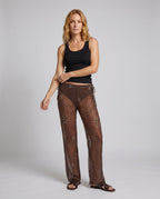 Women's Elegant Transparent Wide-Cut Pants with Embellished Details - Front View