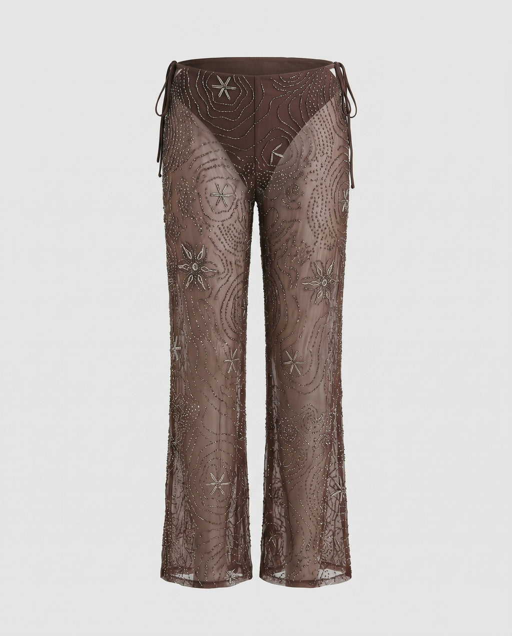 Women's Elegant Transparent Wide-Cut Pants with Embellished Details