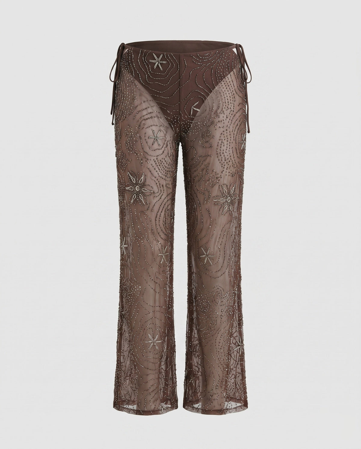 Women's Elegant Transparent Wide-Cut Pants with Embellished Details