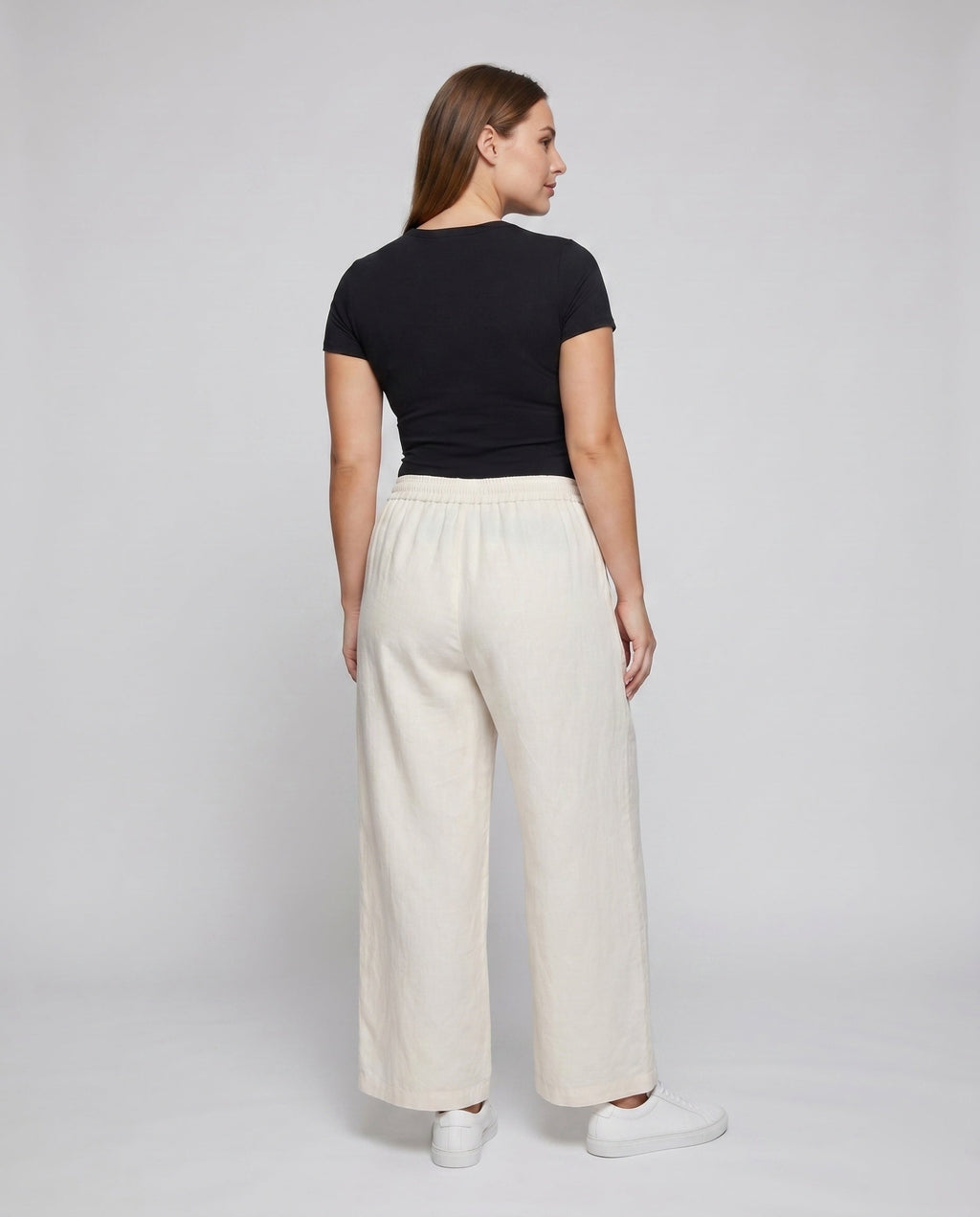 Women's Elegant Wide-Cut Summer Pants with Elastic Waistband - Back View