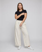 Women's Elegant Wide-Cut Summer Pants with Elastic Waistband - Front View