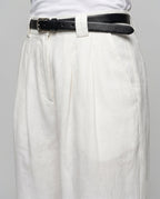 Women's Elegant Wide Linen Pants with High-Waisted Cut - Close-Up Detail