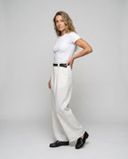 Women's Elegant Wide Linen Pants with High-Waisted Cut - Front View