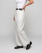 Women's Elegant Wide Linen Pants with High-Waisted Cut - Lower Body View