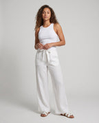 Women's Casual Linen Pants with Wide Cut and Elastic Waistband - Front View