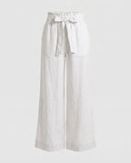 Women's Casual Linen Pants with Wide Cut and Elastic Waistband