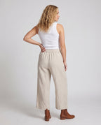 Women's Airy Linen Culotte with High Waistband and Side Pockets - Back View
